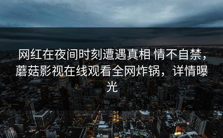 网红在夜间时刻遭遇真相 情不自禁，蘑菇影视在线观看全网炸锅，详情曝光